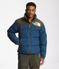 roupas The North Face homens 92 nuptse de alta tecnologia de baixa fidelidade azul sombreado/novo verde taupe 8T02T826
