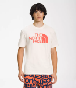roupas The North Face homens camiseta half dome manga curta gardênia branca/laranja retrô 8T02T1301