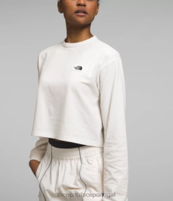 roupas The North Face mulheres camiseta com patch de herança de manga longa gardênia branca 8T02T851