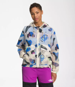 roupas The North Face mulheres moletom com capuz translúcido m66 impressão infográfica branca de gardênia 8T02T1230